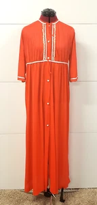 Lorraine Long Button Down Red Granny Core Peignoir Gown Robe Medium 3/4 Sleeve - Picture 1 of 8
