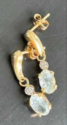 14K YELLOW GOLD AQUAMARINE AND DIAMOND EARRINGS - Image 1 of 4