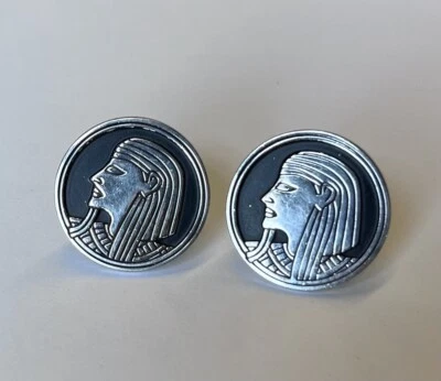 Gemelos Swank Vintage Egipcio Faraón Tonificado Plata Firmados, Muy Bueno Foto 1 de 4