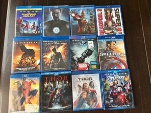 Lot 12 Marvel & DC Superhero Movies Blu-Ray- SpiderMan, Batman, Thor, Avengers - Picture 1 of 7