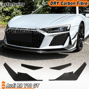 For Audi R8 V10 GT 2022-2024 DRY CARBON Front Bumper Splitters Vent Canard Fins - Picture 1 of 16