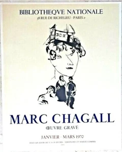 Póster litográfico Chagall Marc Biblioteca Nacional, París 1970 - Imagen 1 de 1