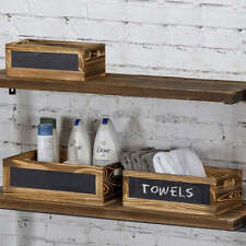 Rustic Burnt Wood Nesting Storage Crates with Chalkboard Front Panels, Set of 3