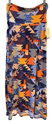 NUEVO CON ETIQUETAS LULAROE Maxi Falda/Vestido Sin Tirantes Grande Azul Naranja Crema Geométrico Geométrico Foto 1 de 4