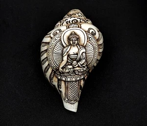 Large Lord Buddha Conch Shell Hand carved Buddhist Monk ritual trumpet, BC - Picture 1 of 6