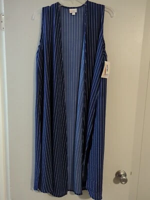 Colete LuLaRoe Joy listrado pequeno NOVO azul branco vertical cobertura longa novo com etiquetas! (CB2) - Imagem 1 de 4