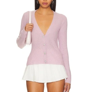 Autumn Cashmere Rib V-Neck Cardigan Sweater Jewel Buttons Long Sleeve Sz S - Picture 1 of 11