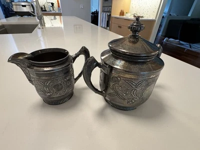 Antique Sugar Bowl & Creamer James W Tufts Quadruple Silver Plate #1934 - Image 1 of 4