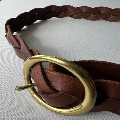 Cinturón de cuero trenzado XL para hombre marrón hebilla de latón tejido chaps logotipo en relieve Foto 1 de 4