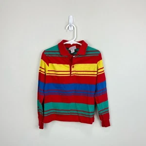 Vintage McKids Long Sleeve Striped Polo Shirt Red Blue Green Yellow Boys 7 USA - Picture 1 of 8