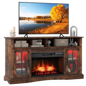 Fireplace TV Stand with Remote Controls and Thermostat Storage Cabinets - Picture 1 of 10