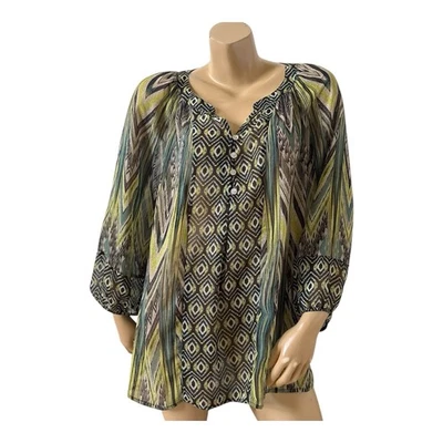 Camisa túnica boho popover cuello partido transparente talla grande FIGUEROA & FLOWER para mujer talla grande 1X Foto 1 de 4