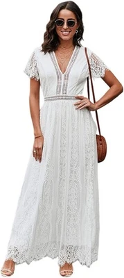 Bohemian Lace Gown #1 Bridal Photography Maxi Dress White Eyelet Lace Gorgeous - Image 1 of 4