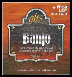 GHS PF150 Phosphor Bronze Banjo Strings; 5-String loop end 10-22 light - Picture 1 of 2