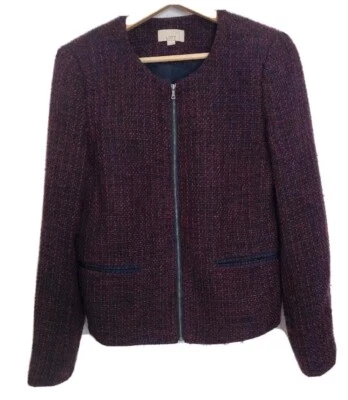 Jaqueta Loft Feminina Tamanho 8 Marrom Vinho Azul Marinho Mescla de Lã Zíper Completo Trabalho Carreira - Imagem 1 de 4