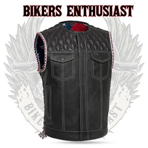Chaleco de cuero estilo club para hombre bandera americana motocicleta chaleco de cuero chaleco de diamante - Imagen 1 de 8