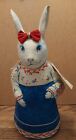 Vntg Paper Mache Folk Art Bunny Rabbit Handpainted Thailand 12" Red☆ White☆ Blue