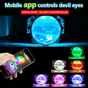 RGB LED Car Devil Demon Halo Angel Eyes Headlight Projector Light Ring App Dec A - Foto 1 di 8