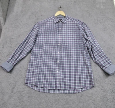 Johnston & Murphy Shirt Men XL Blue Purple Green Plaid Preppy Casual Dadcore - Image 1 of 4