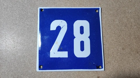 Vintage Enamel Sign Number 28 Blue House Door Street Plate Metal Porcelain Tin Cover