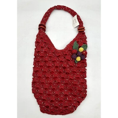 Nicole Lee Tote Womens Crochet Shoulder Bag Floral Inner Pocket Red NWT - Image 1 of 4