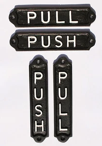 OLD VINTAGE STYLE PUSH & PULL DOOR SIGNS - SOLID CAST METAL PUB RESTAURANT CAFE - Picture 1 of 1