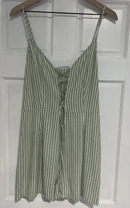 Nuevo con etiquetas Mameluco Vero Moda Juniors XL con cordones Mezcla de lino Rayas verdes y blancas NUEVO - Imagen 1 de 14