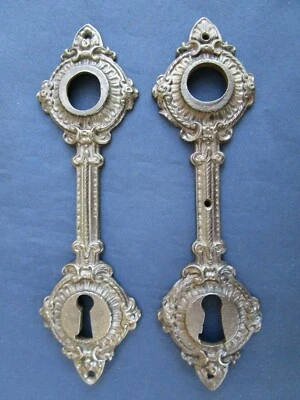 2 plaques entrée de serrure rosace poignée Fonte Hauteur 19 cm ancien - Photo 1/3
