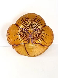 Orchid Art Glass Bowl Luster Ware Reverse Painted Flower Trinket Candy Dish Boho - Picture 1 of 8