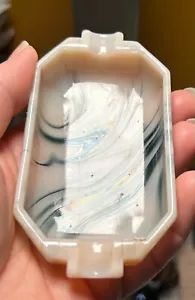 UV Glows | Akro Agate | Short Tab ASHTRAY | Ash tray Black Iridescent Oil Slick - Picture 1 of 4