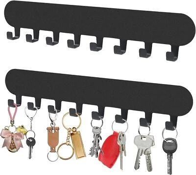 Pacote com 2 porta-chaves para adesivo de parede preto, ganchos de chave com 8 ganchos, porta-chaves Wa - Imagem 1 de 3