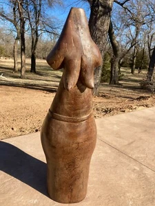 Large Modern Nude African Carved Wood Sculpture- Signed-Walnut?-Den. Dongo 31" - Picture 1 of 10