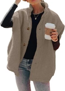 Hongqizo Womens Fuzzy Fleece Vest Casual Oversized Warm Button Down Sherpa Vest  - Picture 1 of 16