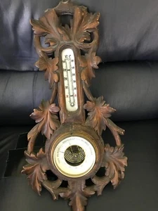 Antique Black Forest Hand Carved Barometer & Thermometer - AOOx fr - Picture 1 of 4
