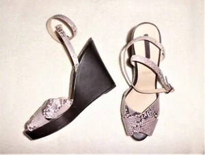 NEW Longchamp High Heel Shoes Wedge sz 40 9.5 ALL Leather Black Platform Snake - Picture 1 of 12