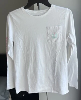 Vineyard Vines Girls XL (16) Kentucky Derby Shirt White Logo Long Sleeve Pocket - Image 1 of 4