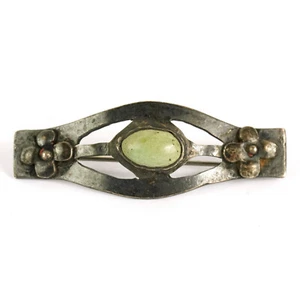 Antique 1930s 40s Silver Light Green Turquoise Native American Floral Deco Pin - Picture 1 of 2