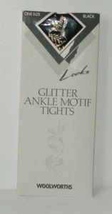 Vintage Woolworths One Size Black Gold Glitter Ankle Motif Tights - BNIP - Picture 1 of 1