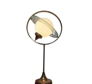 Vintage Art Deco Saturn Brass Floor/Table Lamp – Antique Milk Glass Shade - Picture 1 of 4
