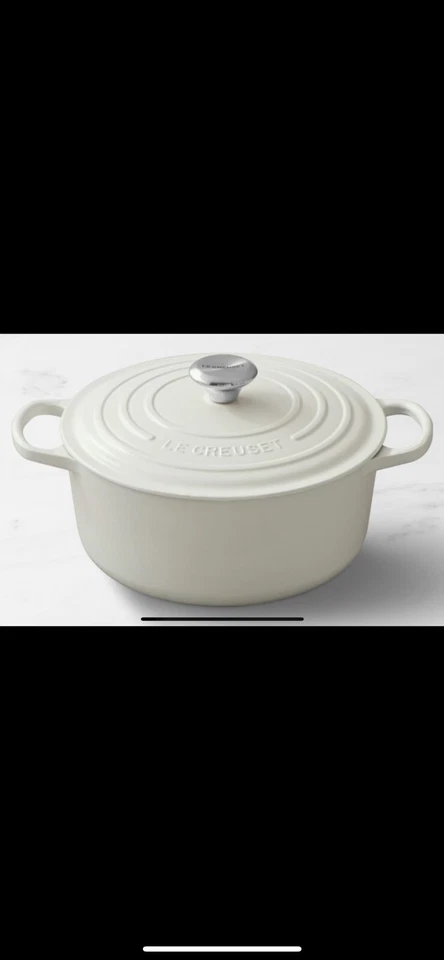 ~Le Creuset*Nuevo*5,5 cuartos de galón redondo de hierro fundido esmaltado*blanco mate Foto 1 de 4