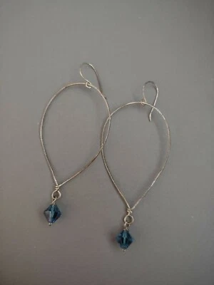 Pendientes vintage plata esterlina aro azul cristal checo gota Foto 1 de 4