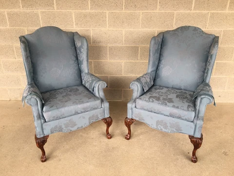 ROWE FURNITURE WING BACK CHIPPENDALE STYLE BALL & CLAW ARM CHAIRS - A PAIR Cover