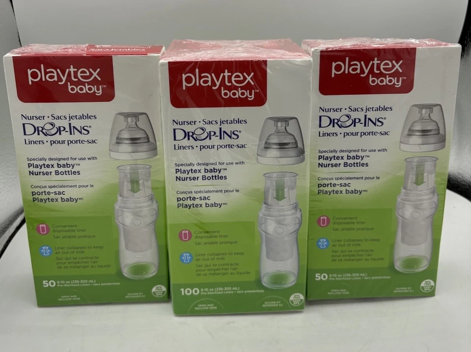 Playtex Baby Nurser Drop-Ins Liners 8-10 oz 100 Count Colic Bottles
