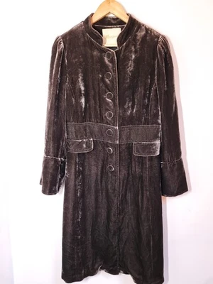 Cappotto Monsoon Velluto Taglia L Marrone Cioccolato Misto Seta Longline Goth Opera - Immagine 1 di 4