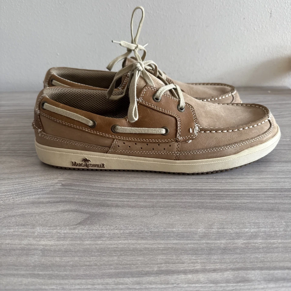 Margaritaville Anguila Hombre Cuero Tostado Natural Barco Oxfords Zapatos Talla 12 Usados en Excelente Condición Foto 1 de 4