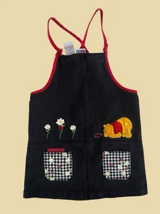 VINTAGE RARE Disney Winnie The Pooh Ladybug Denim Overall Apron Dress Size 7/8 - Picture 1 of 3