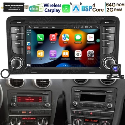 DAB+ 2+64GB Android 15 Autoradio Carplay GPS Navi WIFI Für AUDI A3 8P 2003-2012 - Bild 1 von 4