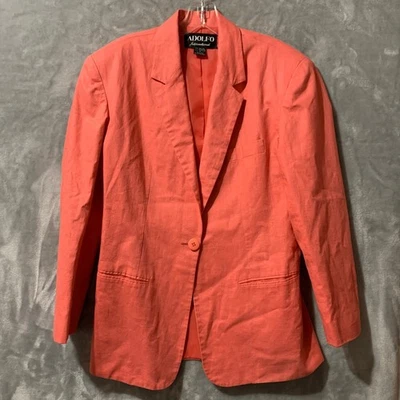 Chaqueta Blazer ADOLFO International Mujer Coral Mezcla Lino Talla 8 Coastal Chic Foto 1 de 4
