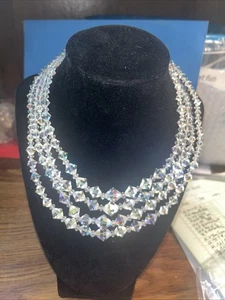 Collier ras du cou vintage aurore boréale 4 brins perles cristal - Photo 1/5