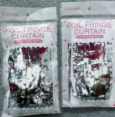 Lote 2 cortinas con flecos de lámina plateada COLORFAST de 3 pies x 6 pies telón de fondo para fiesta de boda Foto 1 de 2
